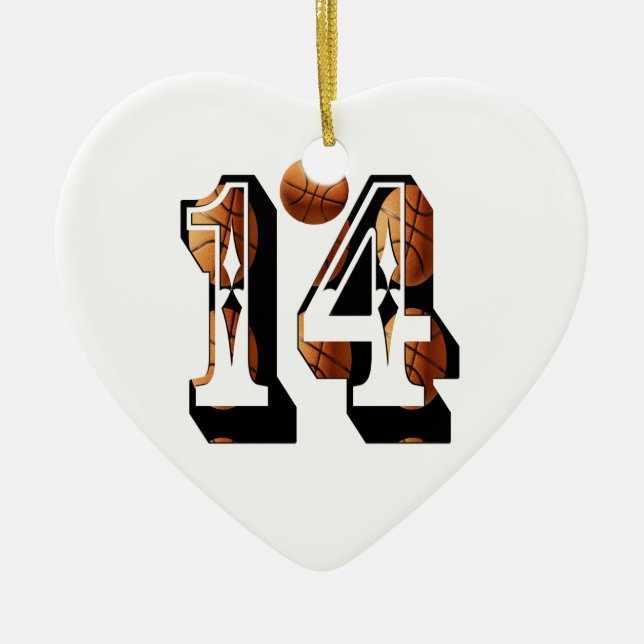 Basketball Number 14 Logo, Ceramic Tree Decoration (Front)