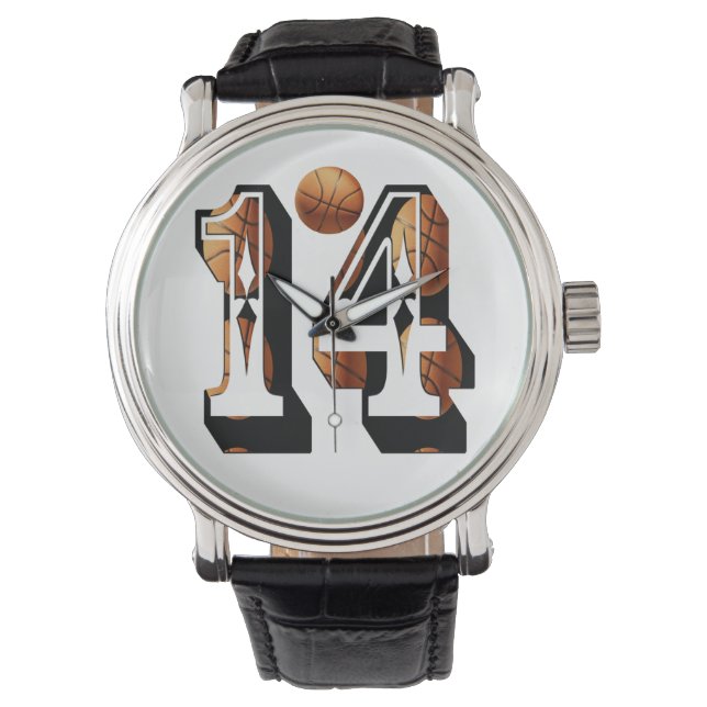 Basketball Number 14 Mens Leather Watch, Watch (Front)
