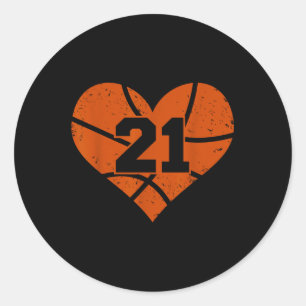 Basketball Number 21 Jersey Funny Basketball Heart Classic Round Sticker