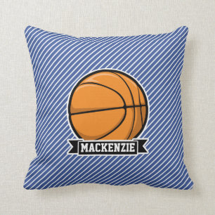 Basketball on Blue & White Stripes Cushion