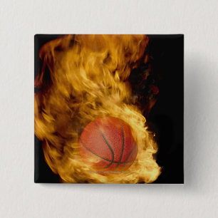 Basketball on fire (digital composite) 15 cm square badge