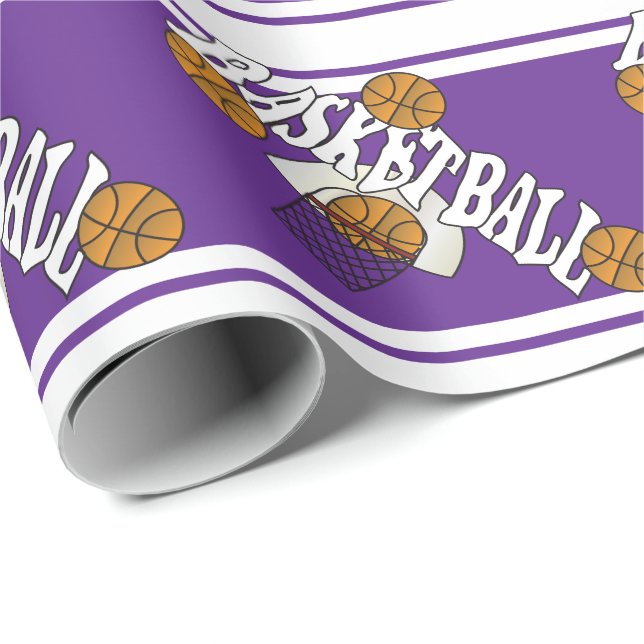 Basketball on Purple and White Background Wrapping Paper (Roll Corner)