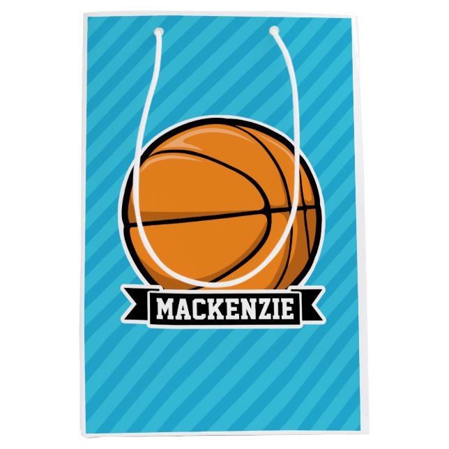 Basketball on Sky Blue Stripes Medium Gift Bag (Front)