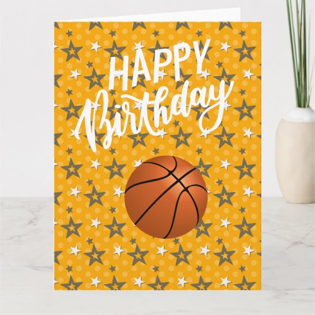 Basketball on stars Happy Birthday to player Card (Front)
