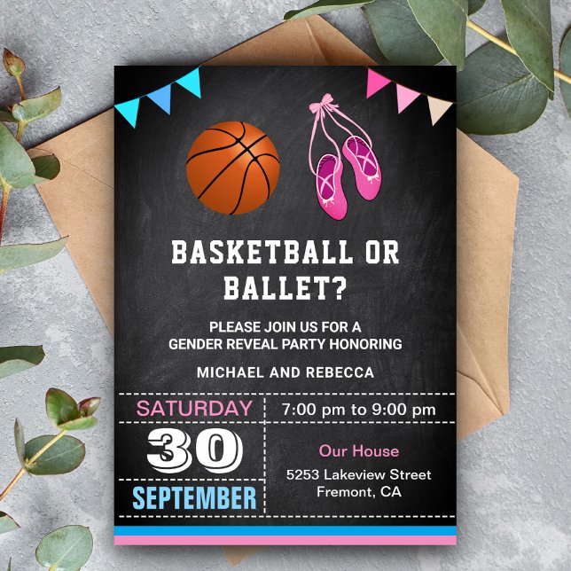 Basketball or Ballet Gender Reveal Party Invitation (Creator Uploaded)