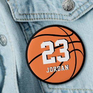 Basketball Orange Ball Custom Name & Jersey Number 3 Cm Round Badge