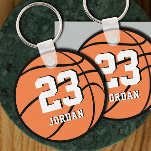 Basketball Orange Ball Custom Name & Jersey Number Key Ring