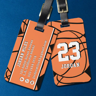 Basketball Orange Ball Custom Name & Jersey Number Luggage Tag