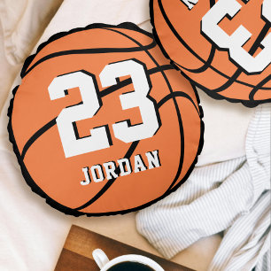 Basketball Orange Ball Custom Name & Jersey Number Round Cushion