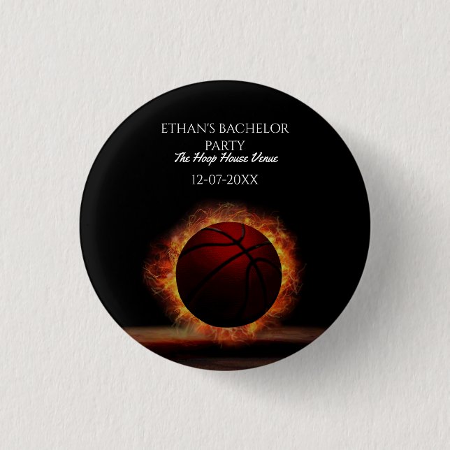 Basketball Orange Black Bachelor / Birthday Party 3 Cm Round Badge (Front)