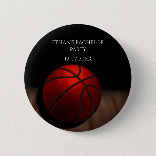 Basketball Orange Black Bachelor / Birthday Party 6 Cm Round Badge (Front)