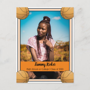 Basketball Orange & Black Graduation Announcement Postcard