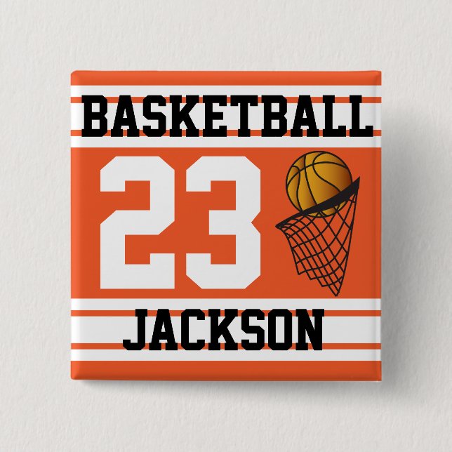 Basketball Orange & White Stripes | DIY Text 15 Cm Square Badge (Front)