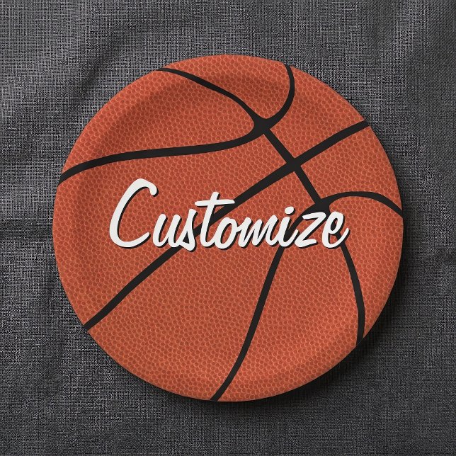 Basketball Party / Banquet Custom Team Name Sports Paper Plate (Customizable basketball paper plates on tablecloth. Great for basketball parties and events!)