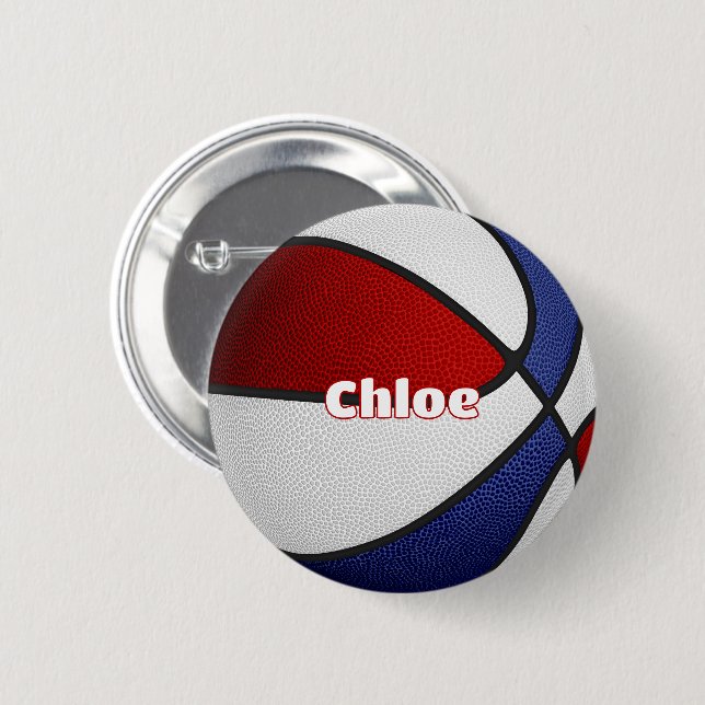 basketball party favours red blue team colours 6 cm round badge (Front & Back)