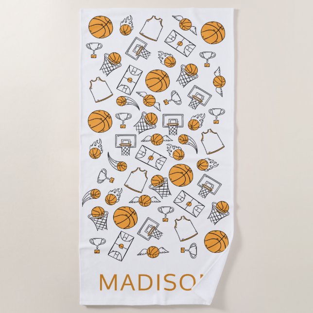 Basketball Pattern custom name beach towel (Front)