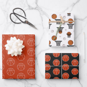 Basketball Patterns Trio Wrapping Paper Sheet