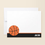 Basketball Personalised Flat Card<br><div class="desc">Our modern basketball flat note cards are perfect for sending a quick hello or thank you. This sports themed stationery is perfect for a boy or girl athlete. Easily change the bottom border colours (orange and black) to any of your choice.</div>