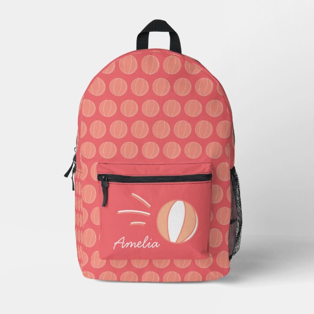 Basketball Personalised Name Coral White Custom Printed Backpack (Front)