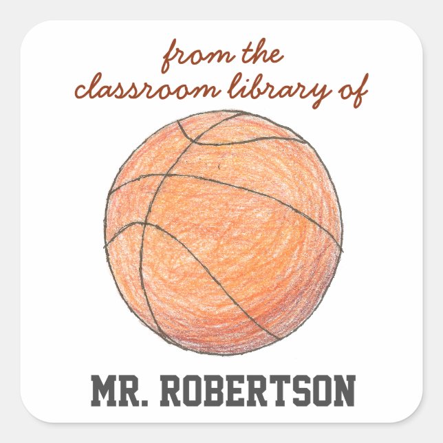Basketball personalised teacher gift bookplate square sticker (Front)