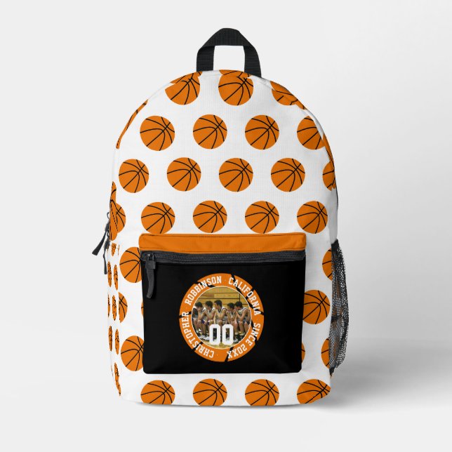 Basketball Photo Add Text Player Number Team Name Printed Backpack (Front)