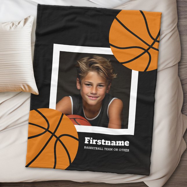 Basketball Photo Add Your Name - Can Edit Colour Fleece Blanket (Personalized fleece blanket - Sports Theme - basketball photo)