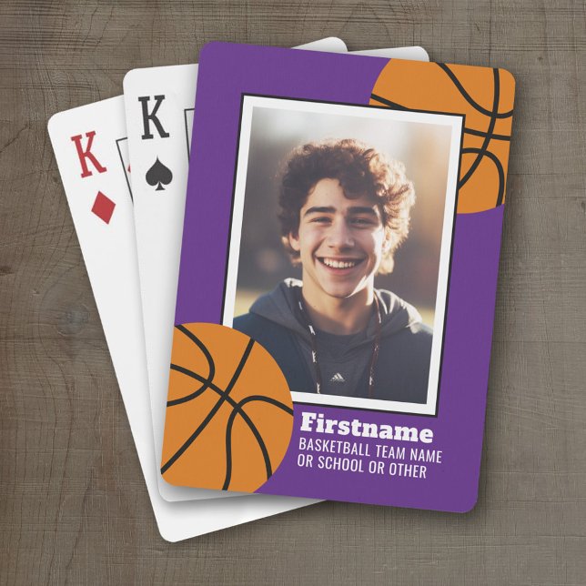 Basketball Photo Add Your Name - Can Edit Purple Playing Cards (Personalized Playing Cards - Sporty Design)