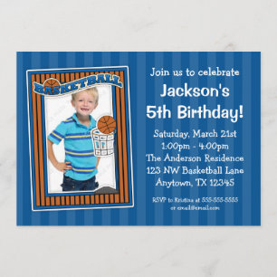 Basketball Photo Birthday Party Blue Invitations
