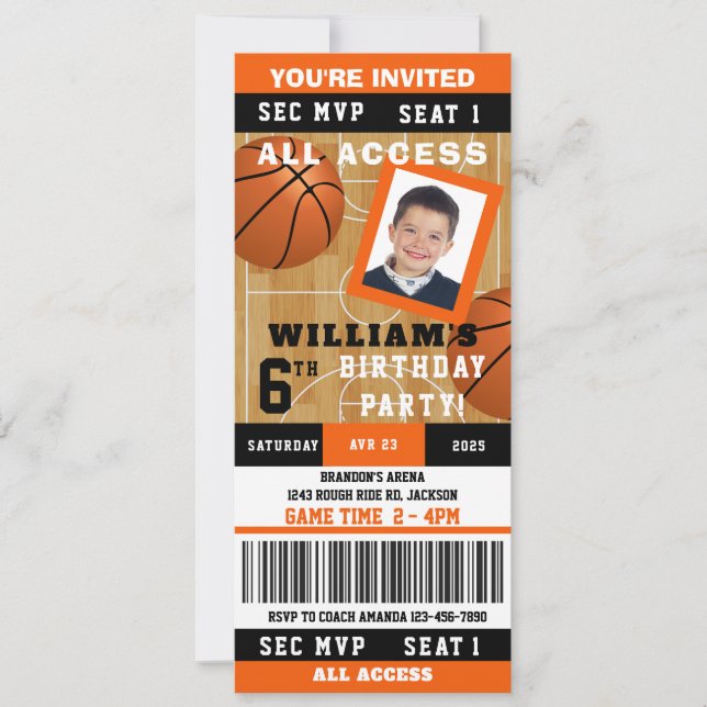 Basketball Photo Birthday Party Ticket Invitation (Front)