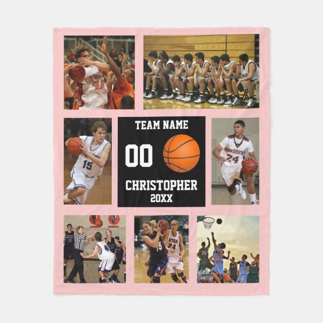 Basketball photo collage apricot pink fleece blanket (Front)