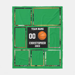 Basketball photo collage Green Grass Fleece Blanket