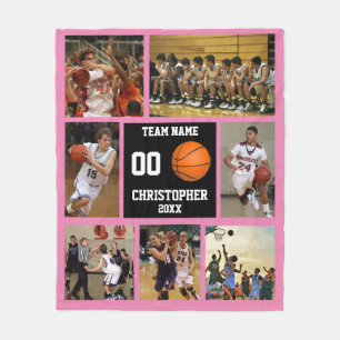 Basketball photo collage Pink Fleece Blanket