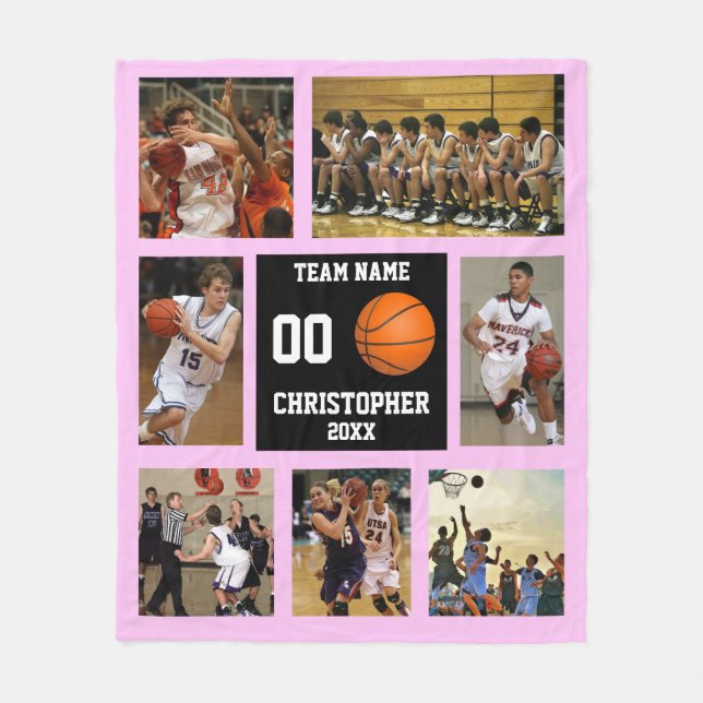 Basketball photo collage Pink fleece blanket (Front)