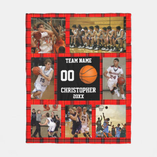 Basketball photo collage Red Tartan Fleece Blanket