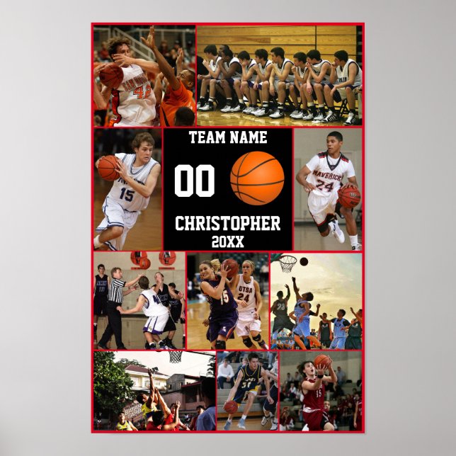 Basketball Photo Collage Team End Season Keepsake Poster (Front)