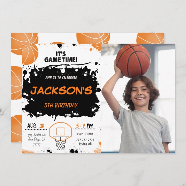 basketball photo Invitation (Front/Back)
