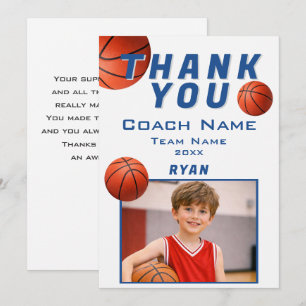 Basketball Photo Player Team Coach Thank You Card