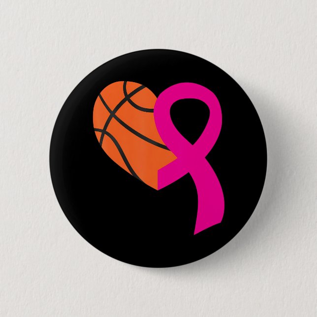 Basketball Pink Ribbon Cool Breast Cancer 6 Cm Round Badge (Front)