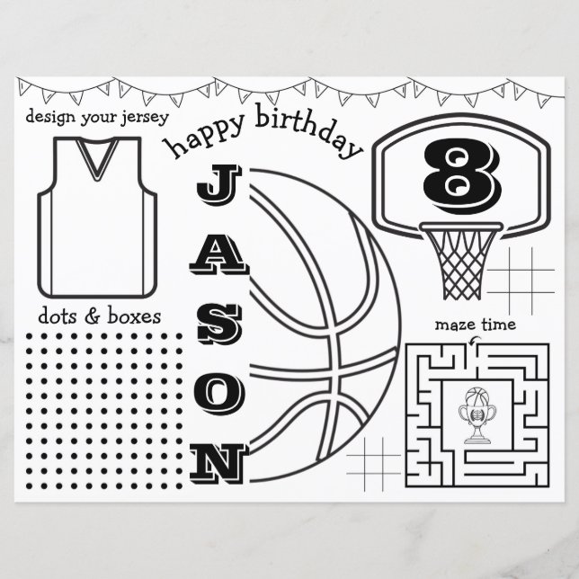 basketball placemats, basketball activity sheet  (Front)