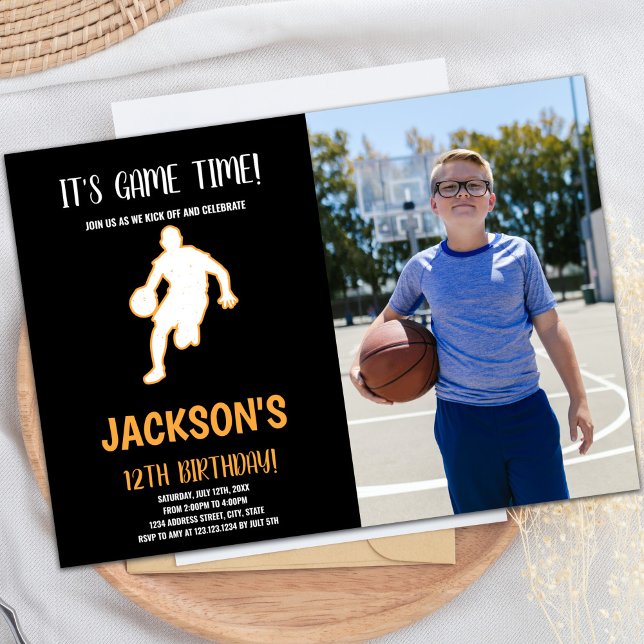 Basketball Play Birthday Invitation with Photo (Basketball Play Birthday Invitations with photo)