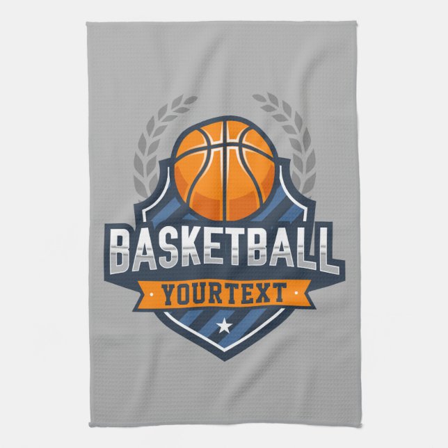 Basketball Player ADD NAME Varsity School Team Tea Towel (Vertical)