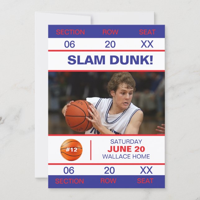 Basketball Player Admission Ticket Graduate Invitation (Front)