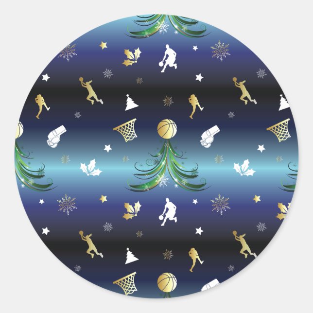 Basketball Player Christmas Tree Classic Round Sticker (Front)
