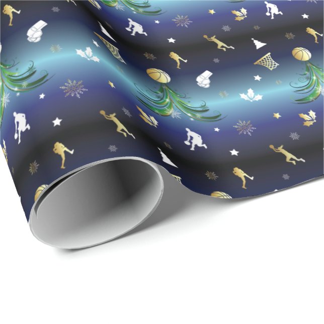 Basketball Player Christmas Tree Wrapping Paper (Roll Corner)
