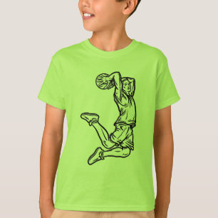 Basketball Player Doing Slam Dunk Dark Design T-Shirt