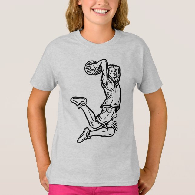 Basketball Player Doing Slam Dunk Dark Design T-Shirt (Front)