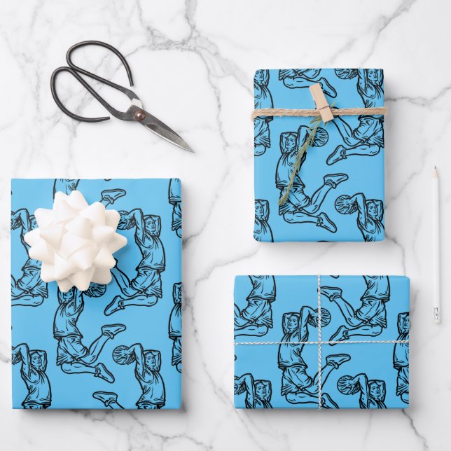 Basketball Player Doing Slam Dunk Dark Design Wrapping Paper Sheet (Front)