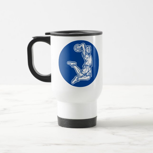 Basketball Player Doing Slam Dunk Light Design Travel Mug (Left)