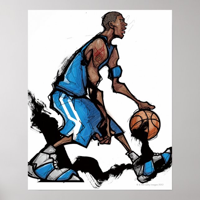 Basketball player dribbling ball poster (Front)