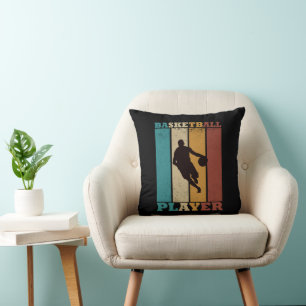 Basketball player dribbling vintage retro style cushion